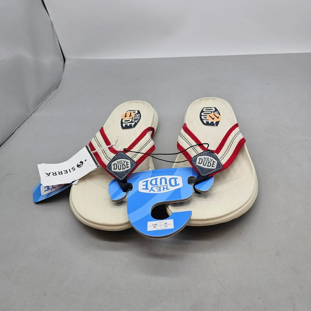 Hey Dude Myers Flip Americana Mens Sandals White Red 41095-119 Size 11